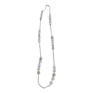 Long Silver Offset Beaded Necklace